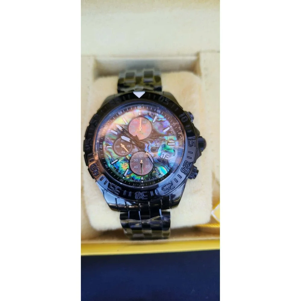 Invicta Aviator 33579 Mens‎ Black Chronograph Watch Abalone Dial New in Box